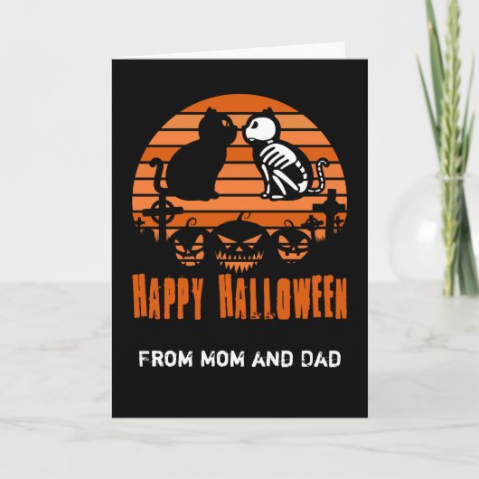 Kinder Happy Halloween Skeletenkat Retro Sunset Kaart (Voorkant)