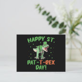 Kinder Happy St Pat Trex Day Dino St Patricks Day Briefkaart (Staand voorkant)