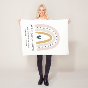 KINDER HART BLUSH BLUE RAINBOW BABY BIRTH STATS FLEECE DEKEN