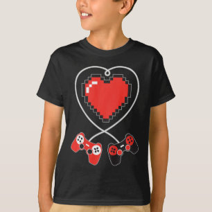 Kinder Hart Pixel Art Video-game Controller Valent T-shirt