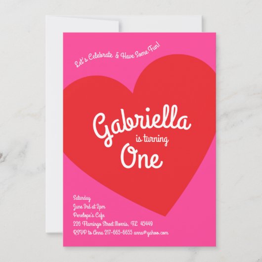 Kinder hartslag 1e verjaardag Roze en rood Kaart (Voorkant)