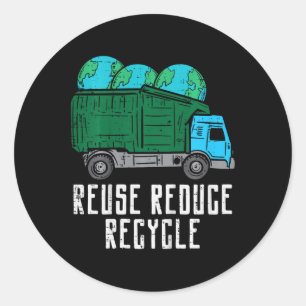 Kinder hergebruik Verminderen Recyclen Garge Truck Ronde Sticker