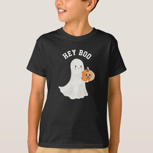 Kinder Hey Boo Grappig Halloween Tshirt (Voorkant)