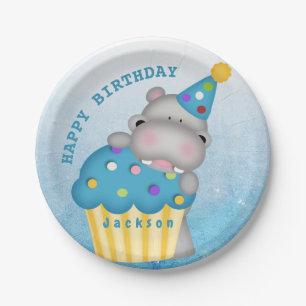 Kinder Hippo Birthday Cupcake Sprinkles Gepersonal Papieren Bordje