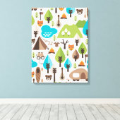 Kinder home deco vos en beer canvas afdruk (Insitu (Houten vloer))