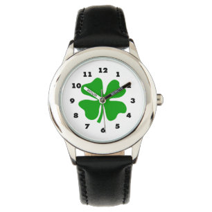Kinder horloge met vier bladklaver groene garnal