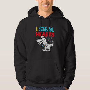 Kinder I Steal Hearts Trex Dinosaur Cute Boy Autis Hoodie