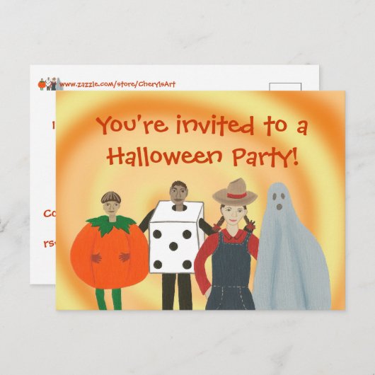 Kinder in kostuums, Halloween Party Nodig briefkaa Feestdagenkaart (Voorkant / Achterkant)