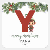Kinder Initiaal Y Christmas Vierkante Sticker (Voorkant)