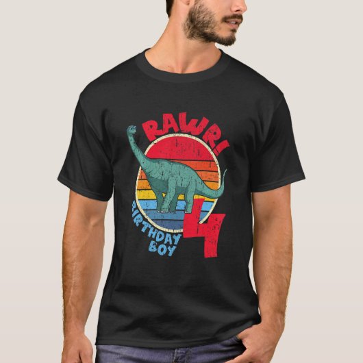 Kinder jongen 4e verjaardag ik Rawr! Brachiosaurus T-shirt (Voorkant)