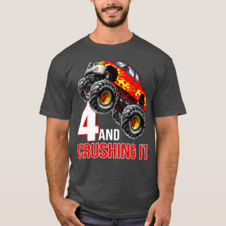Kinder jongens 4e verjaardag Monster Truck Birthda T-shirt
