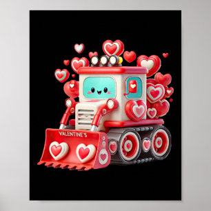 Kinder Jongens Kawaii Valentijn Red Bulldozer - Sc Poster