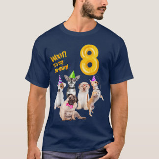 Kinder jongens Meisjes schattige honden 8e verjaar T-shirt