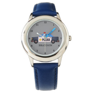 Kinder Jongens Politie Auto Blauwe Naam Horloge