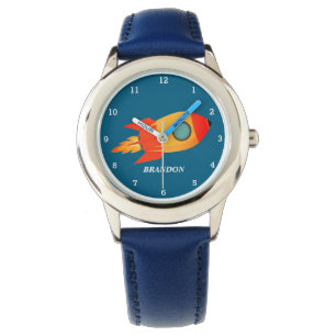 Kinder Jongens Rocket Space Blue Astronaut Naam Horloge