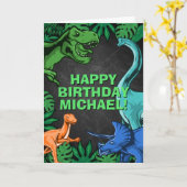 Kinder Jurassic Dino Dinosaur gepersonaliseerde ve Kaart (Gele Bloem)
