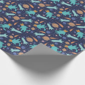 Kinder kat-astronaut in ruimtevaartraketschildplan cadeaupapier (Hoek)