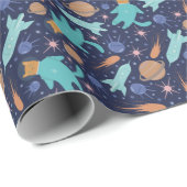 Kinder kat-astronaut in ruimtevaartraketschildplan cadeaupapier (Rol Hoek)