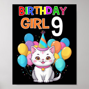 Kinder Kat Verjaardag 9 Verjaardag Party Meisjes 9 Poster