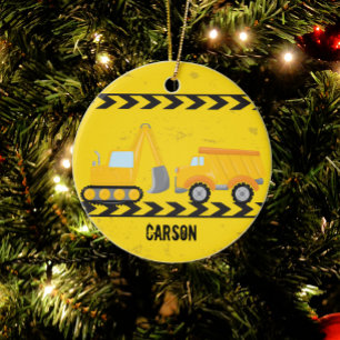 Kinder kerst bij bouwwagens - Aangepaste kerst Keramisch Ornament