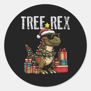 Kinder Kerst Dinosaurus Tree Rex Xmas Trex Peuter Ronde Sticker