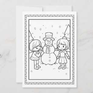 Kinder Kerst Sneeuwman Kleuren Flat Note Kaart