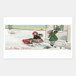 Kinder kerstcadeautjes rechthoekige sticker