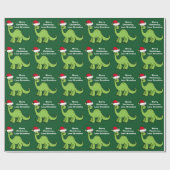 Kinder kerstdinosaurus Cute Custom Green  Cadeaupapier (Vlak)