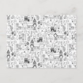 Kinder kerstdorp Whimsical Black & White Feestdagenkaart (Voorkant)