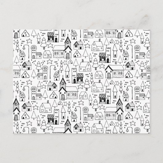 Kinder kerstdorp Whimsical Black & White Feestdagenkaart (Voorkant)