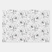 Kinder kerstdorp Whimsical Black & White Inpakpapier Vel (Voorkant 2)