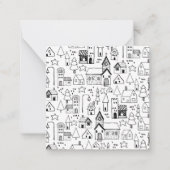 Kinder kerstdorp Whimsical Black & White Notitiekaartje (Voorkant)