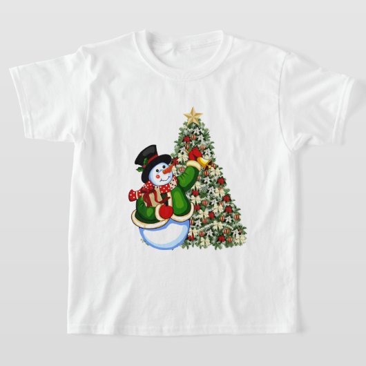 Kinder kerstfeestdag t-shirt met kerstsnowman (Laagn)