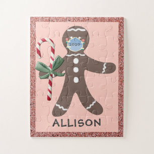 Kinder kerstfeestmaal ontbijt Roze Glitter-naam Legpuzzel