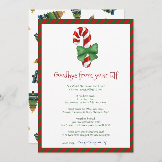 Kinder kerstkind Elf Goodbye Letter Kaart (Voorkant / Achterkant)