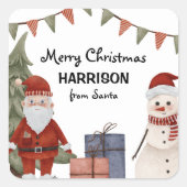 Kinder Kerstman & Sneeuwman Vakantie Vierkante Sticker (Voorkant)