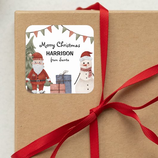 Kinder Kerstman & Sneeuwman Vakantie Vierkante Sticker