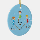 Kinder kerstmis met Pond Hockey Keramisch Ornament (Rechts)