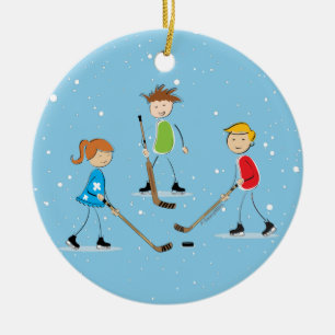 Kinder kerstmis met Pond Hockey Keramisch Ornament