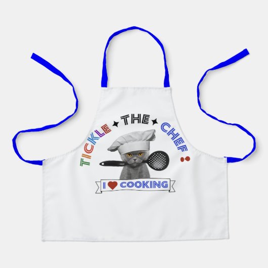 Kinder "Kietelen de Chef" Funny Cat Schort Blauwe  (Voorkant)