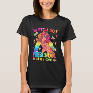 Kinder kijk uit kleuterschool eenhoorn terug naar t-shirt
