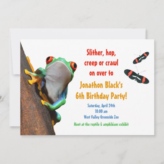 Kinder Kikker Insect Birthday Party Invitation Kaart (Voorkant)