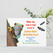 Kinder Kikker Insect Birthday Party Invitation Kaart (Staand voorkant)