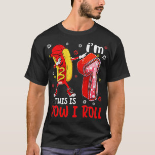Kinder Kind 1 jaar oud Dabbing Hot Dog Birthday Bo T-shirt