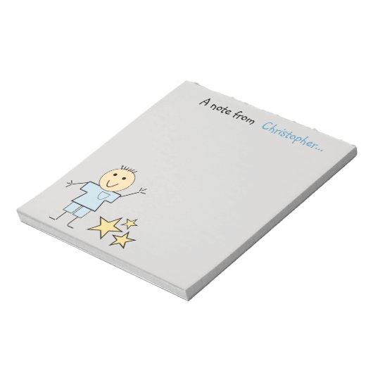 Kinder kleine stokjongen grijs en blauw met sterre notitieblok (Gedraaid)