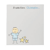Kinder kleine stokjongen grijs en blauw met sterre notitieblok (Voorkant)