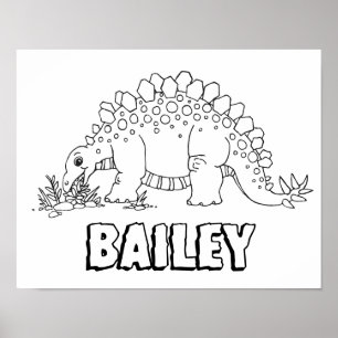 Kinder kleur in dinosaur Stegosaurus aangepaste na Poster