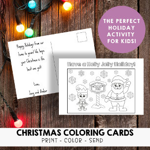 Kinder kleur je eigen Holly Jolly kerstvakantie Briefkaart