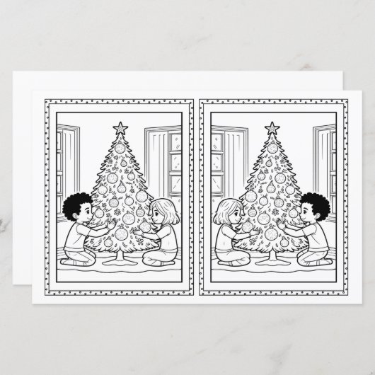 Kinder Kleurboom Papier Kerst Kaart Sjabloon (Voorkant / Achterkant)