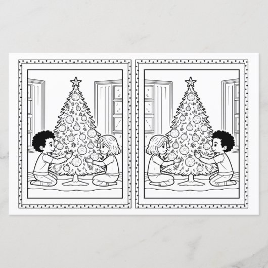 Kinder Kleurboom Papier Kerst Kaart Sjabloon (Voorkant)